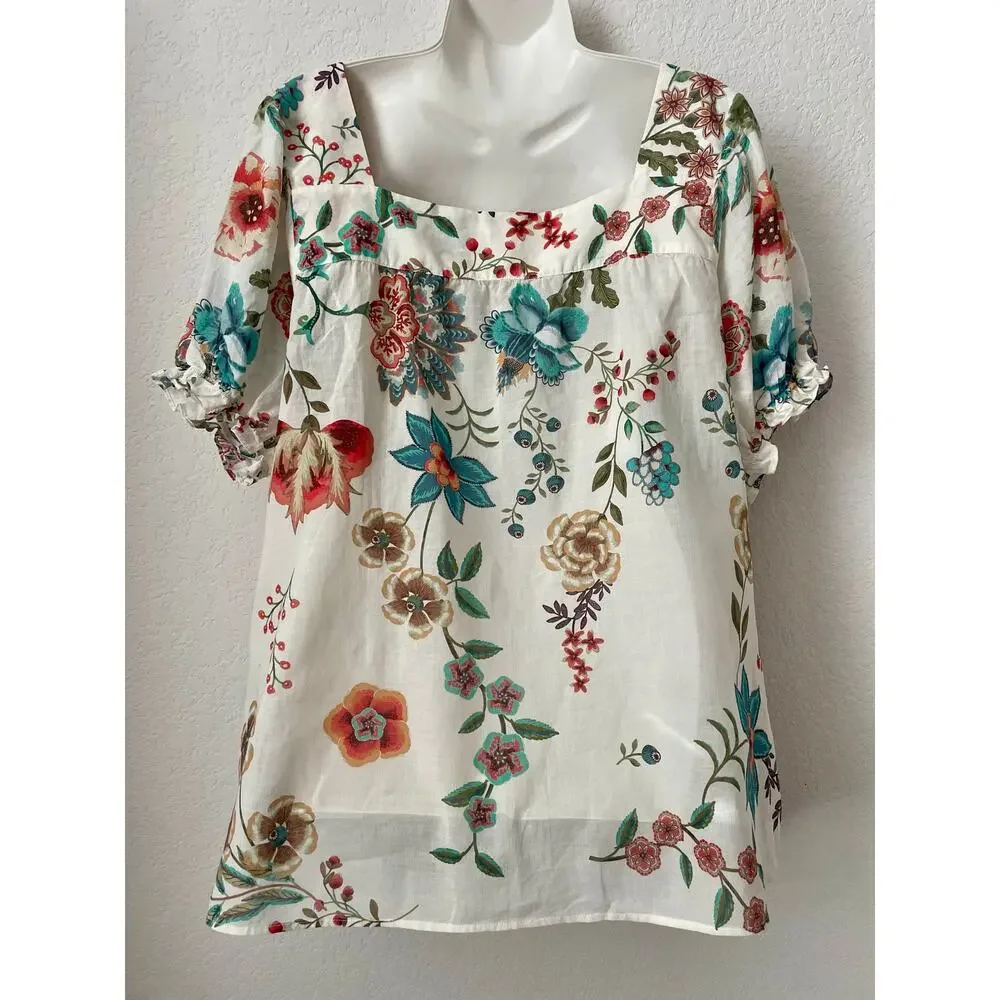 Johnny Was Erku Ardell Puff Sleeves Lightweight BOHO Floral Print Top - XL